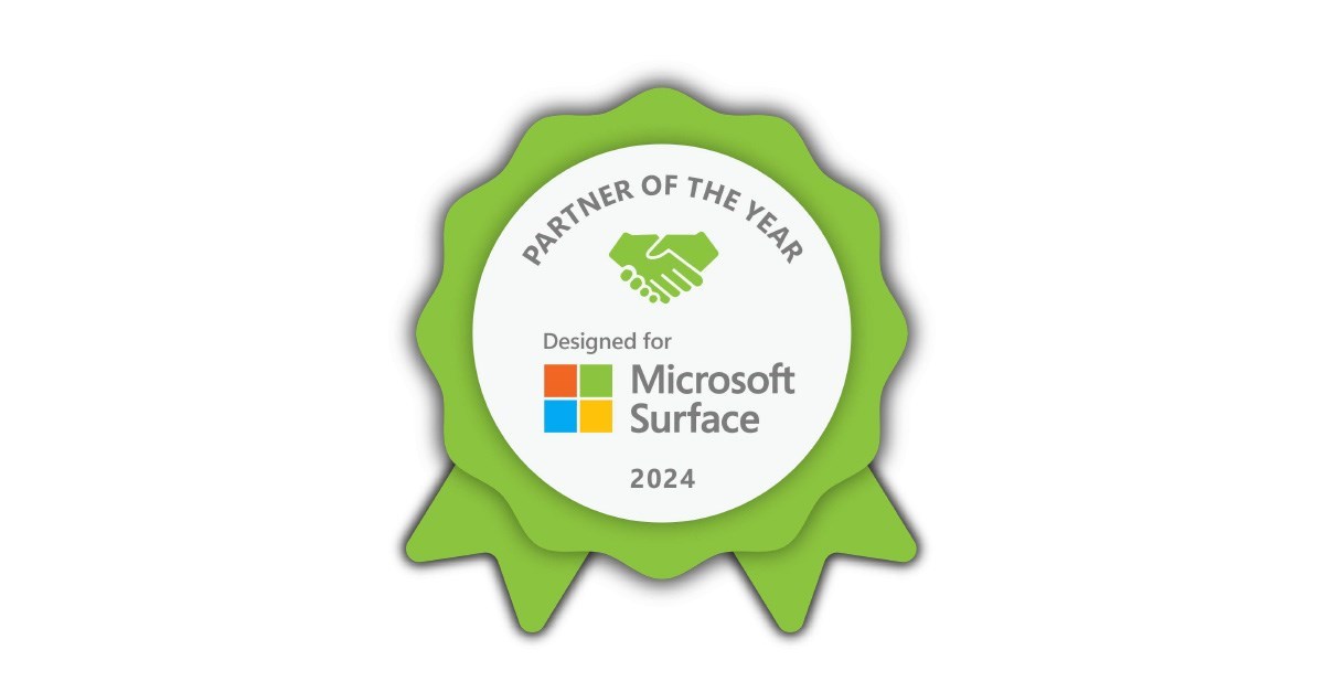 Green award badge reading 