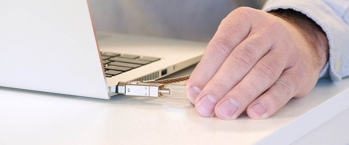 Securing a Laptop with a kensington computer lock.