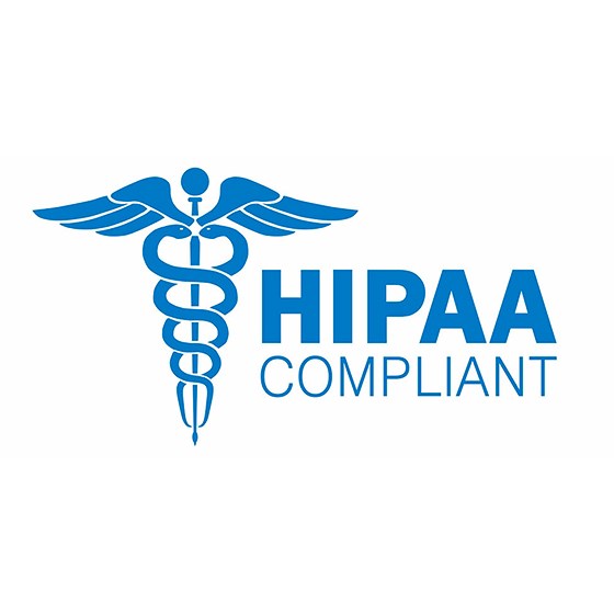 HIPAA Compliant logo on blue background.