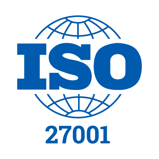ISO 27001 logo on blue background.