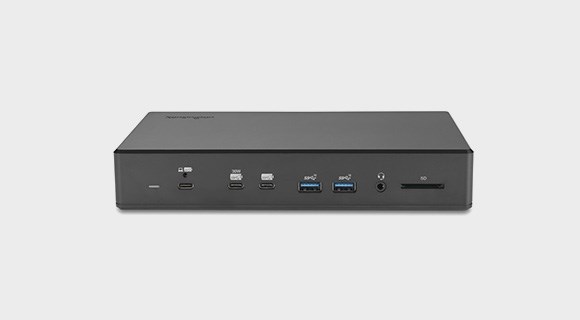 SD4880P EQ USB-C® 10Gbps Quad Video 17-in-1 Driverless Dock 100W PD - DP/HDMI® - Windows dock on white background.