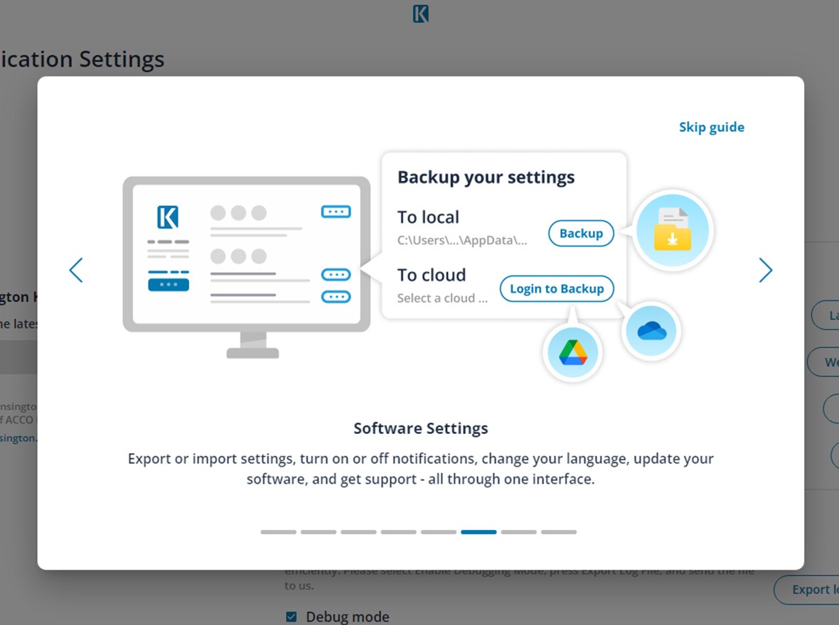 Screen Shot from the Kensington Konnect software settings.