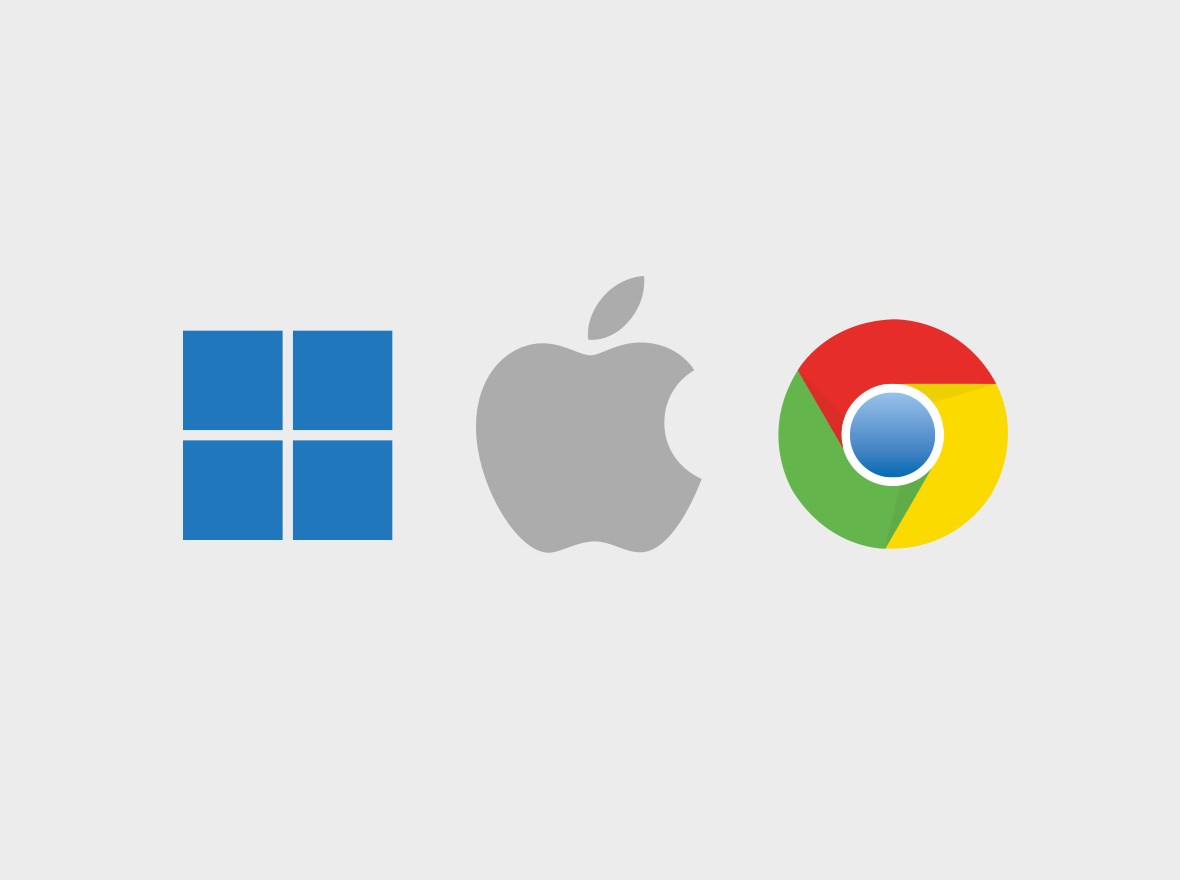 Microsoft, Apple and, Chrome icons.